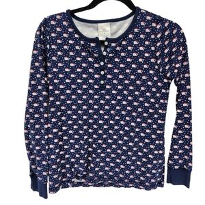 Vineyard Vines Pajama Long Sleeve Top Womens Small Blue Holiday Christmas